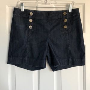 Dark denim double button shorts